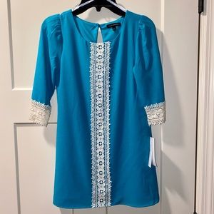 NWT SEQUIN HEARTS GIRLS CROCHET LACE TRIMMED DRESS 👗 TEAL IVORY SZ 8 $58